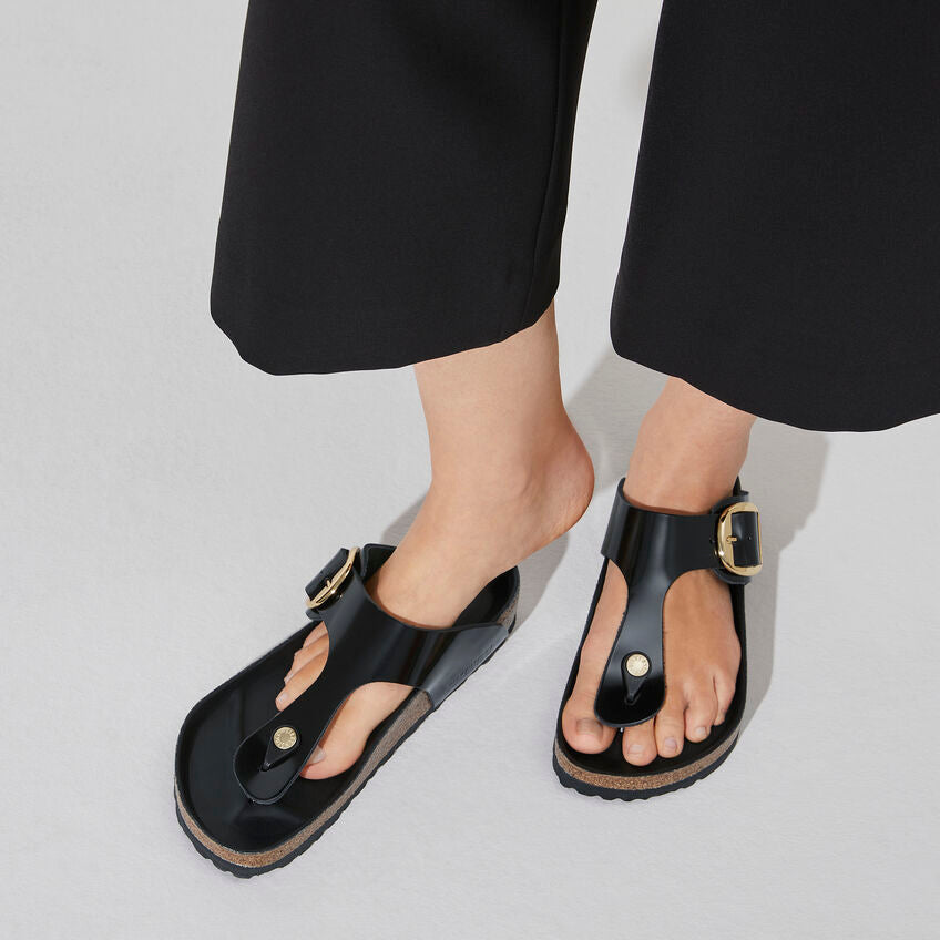 Women's Gizeh Big Buckle Natural Leather Patent High Shine Black Regular/Wide