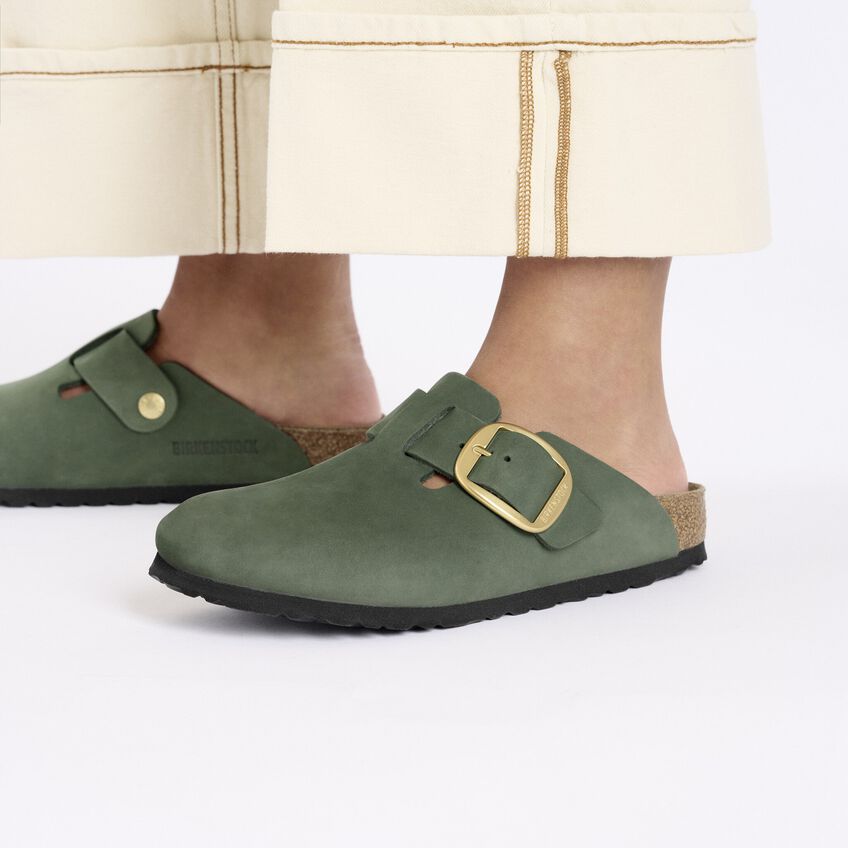 Women's Boston Big Buckle Nubuck Leather Thyme Medium/Narrow