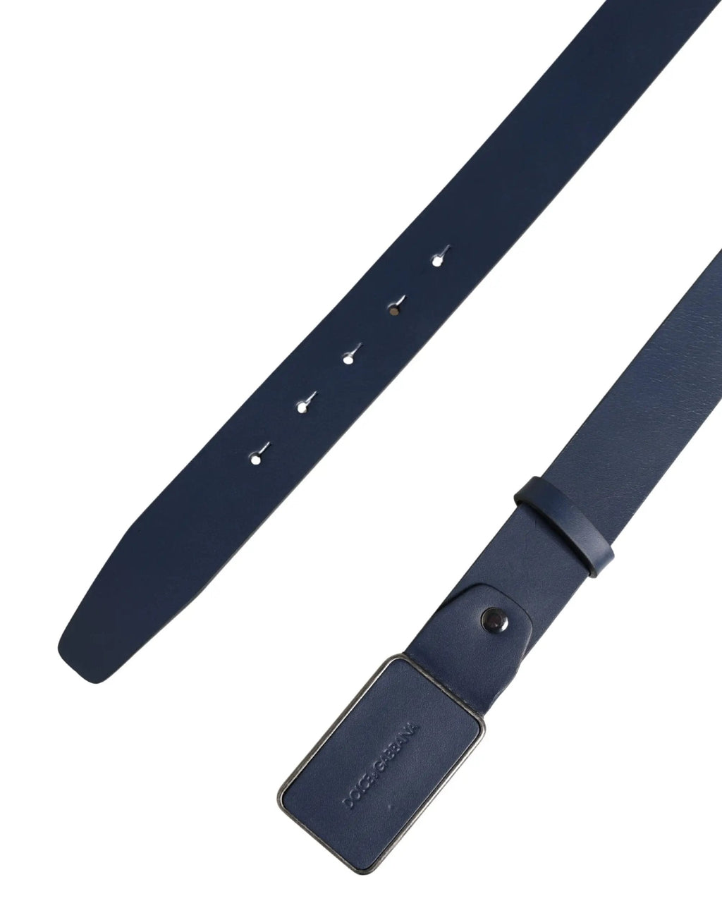 Dolce & Gabbana Blue Leather Logo Metal Buckle Men Belt
