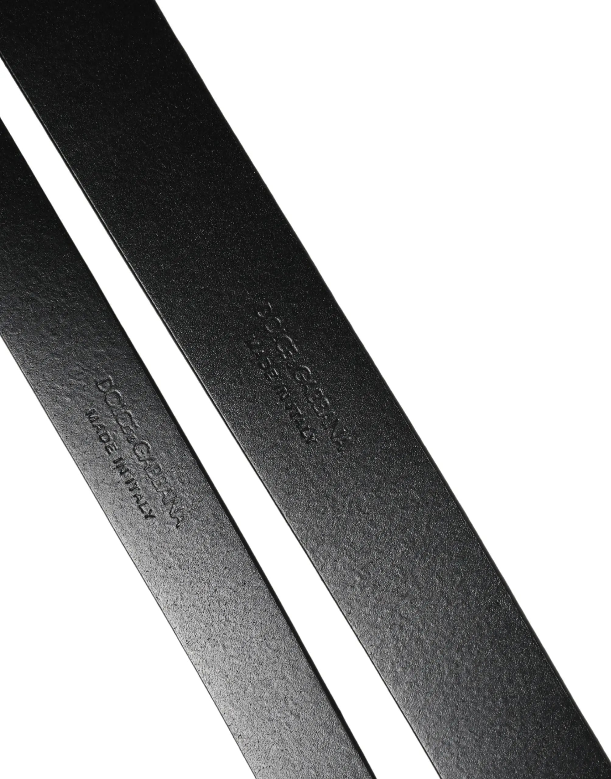 Dolce & Gabbana Black Double Strap Leather Silver Buckle Belt