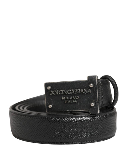 Dolce & Gabbana Men Black Calf Leather Logo Metal Buckle Belt