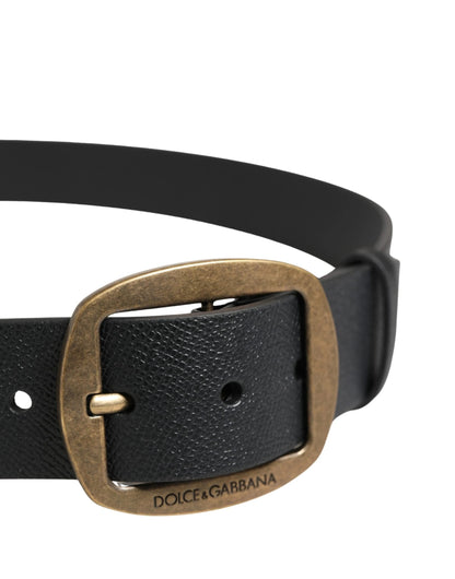 Dolce & Gabbana Men Black Classic Leather Metal Buckle Belt