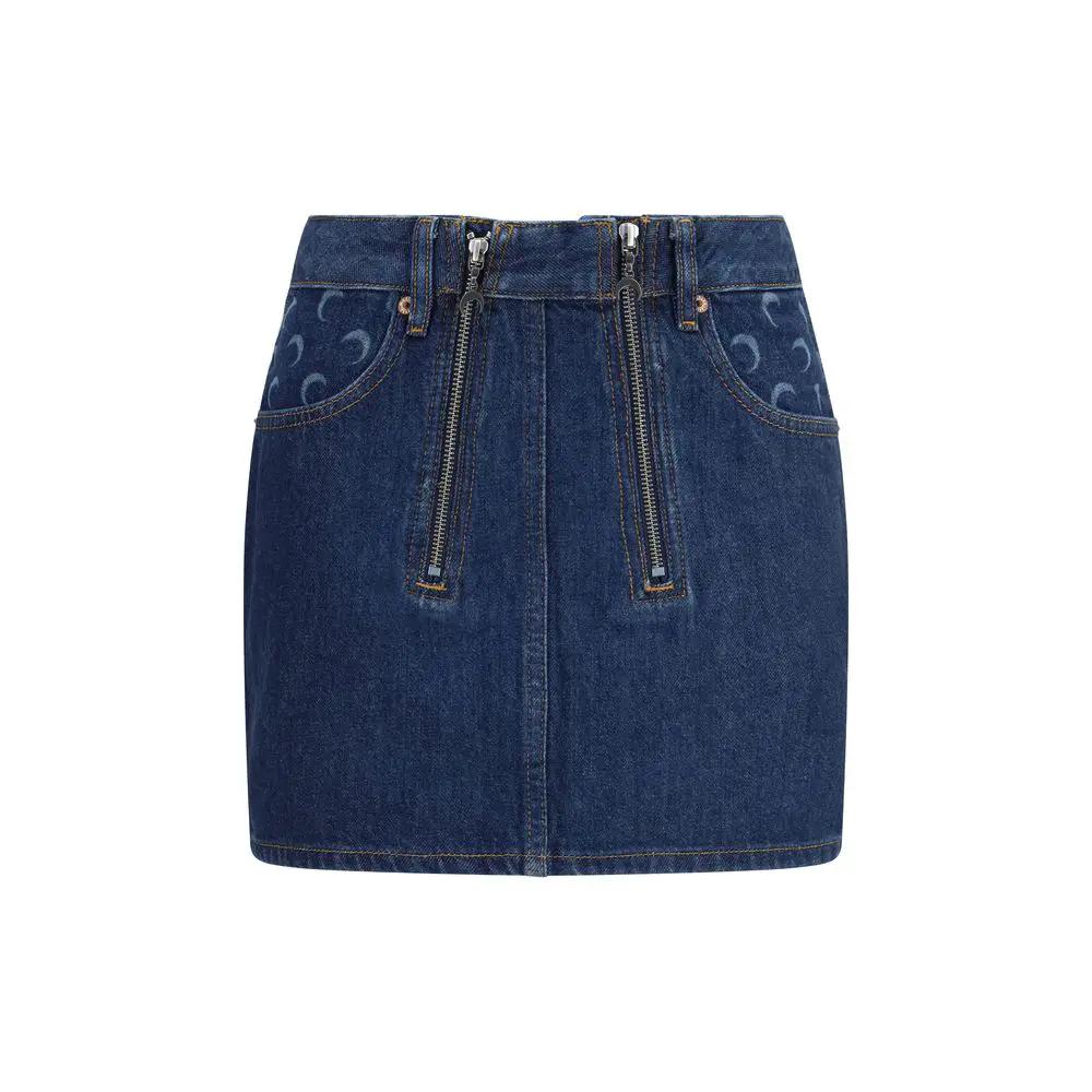 Marine Serre Blue Cotton Mini Skirt