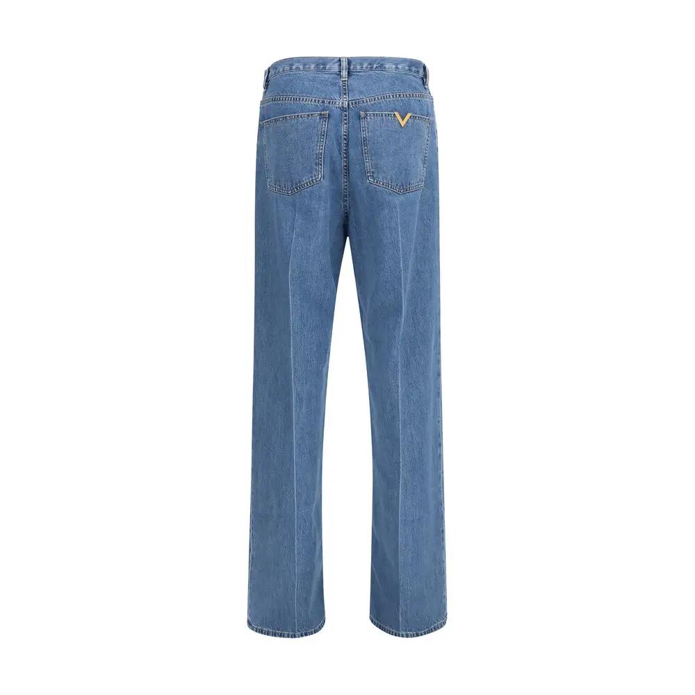 Valentino Garavani Blue Cotton Straight-Leg Jeans