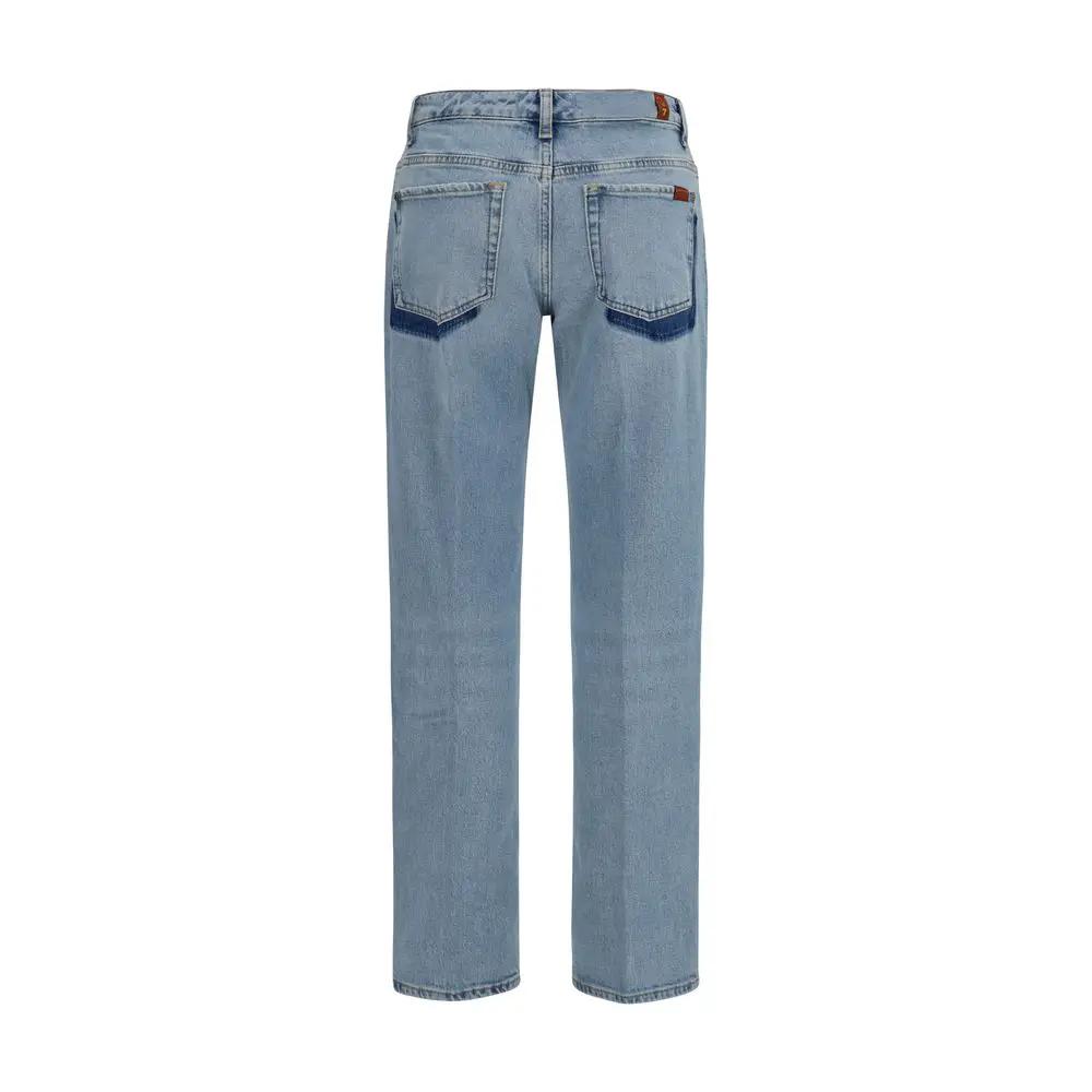 7FOR Blue Cotton Straight-Leg Jeans