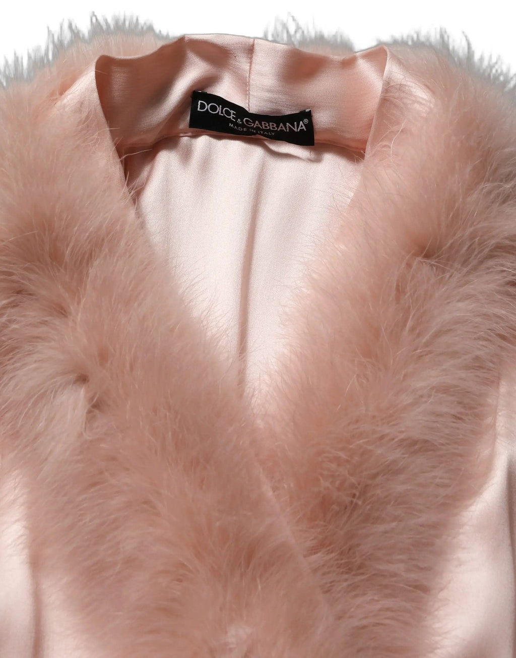 Dolce & Gabbana Light Pink Silk Turkey Feather Robe Jacket