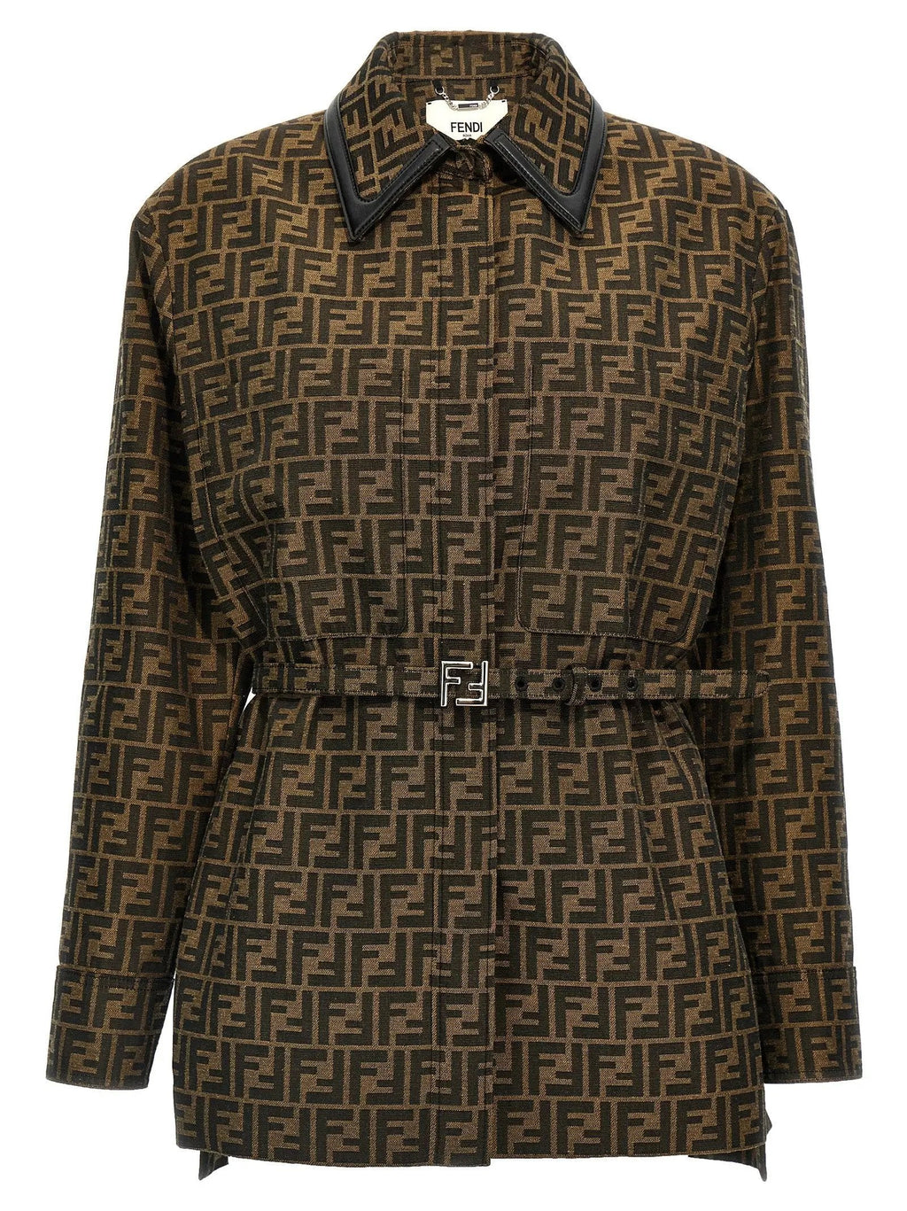 Fendi Brown Polyester Leather Jacket