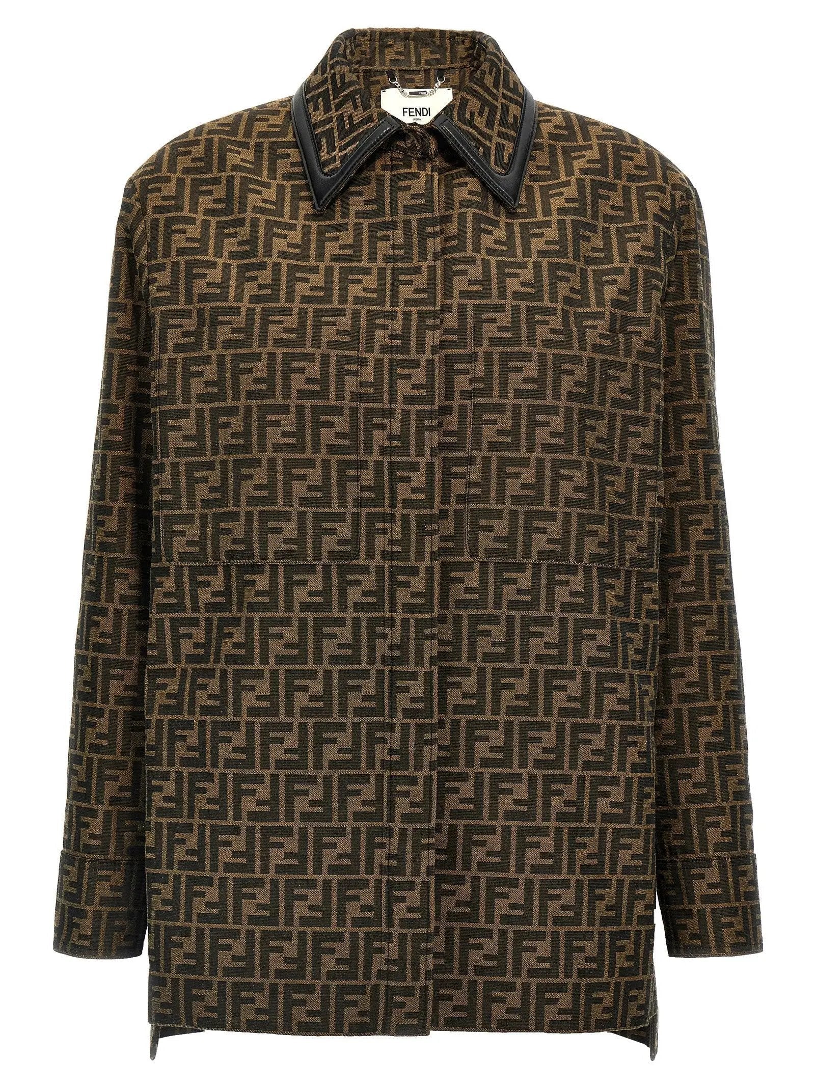 Fendi Brown Polyester Leather Jacket