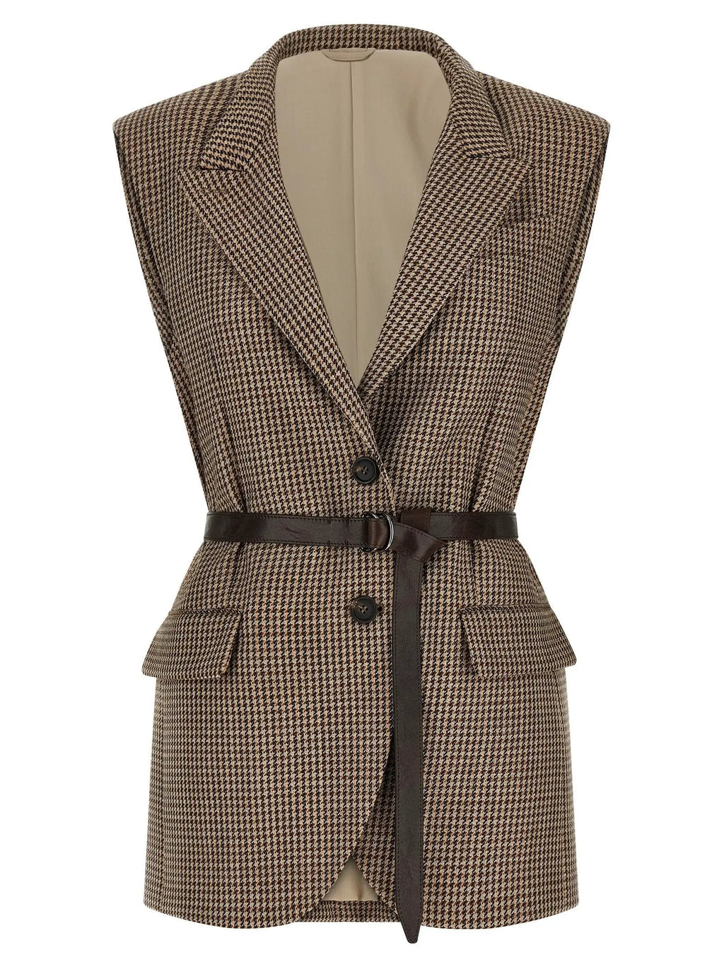 Brunello Cucinelli Beige Virgin Wool Sleeveless Jacket