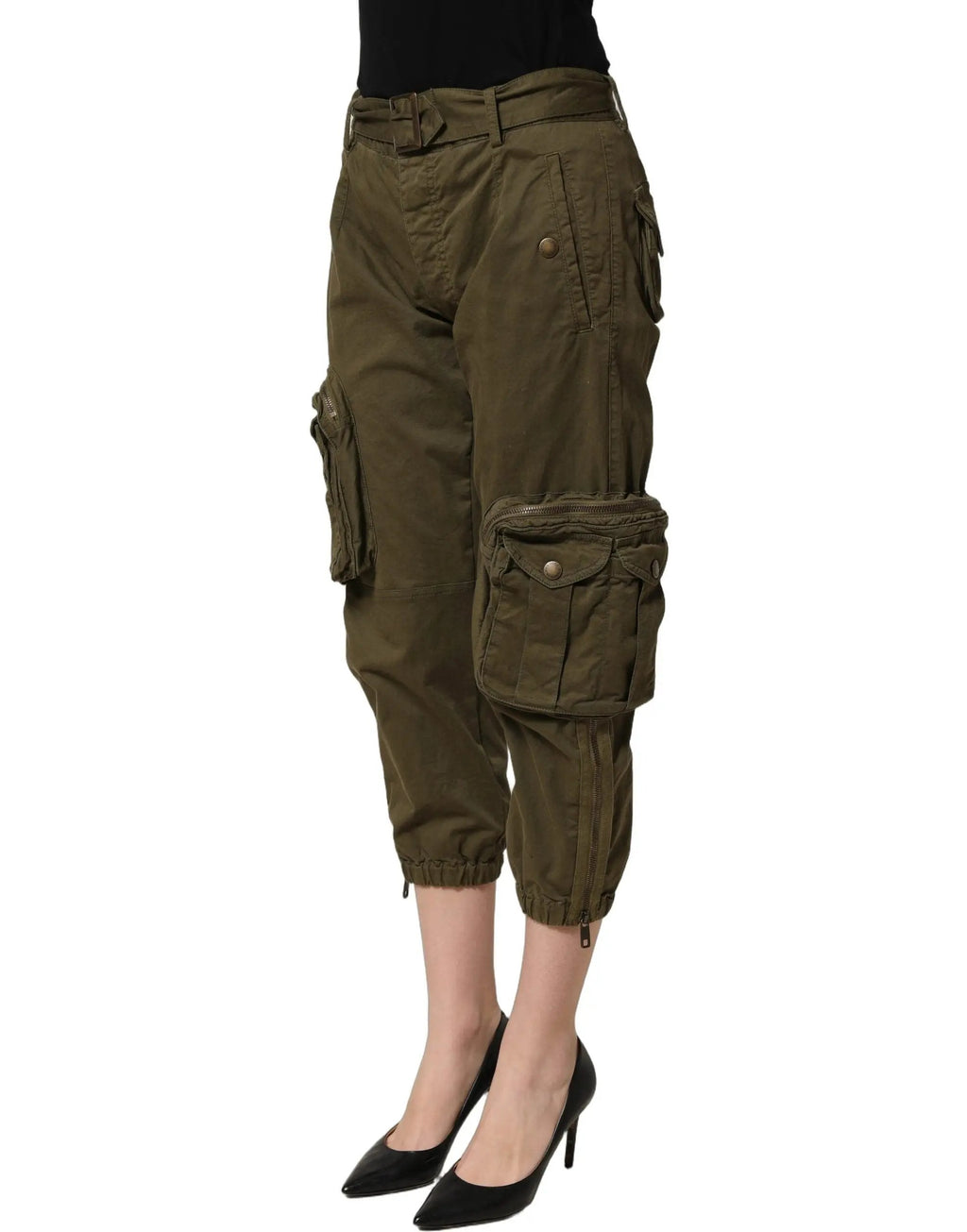 Dolce & Gabbana Olive Green High Waist Cargo Trouser Pants