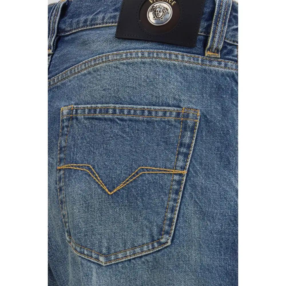 Versace Blue Cotton Straight-Leg Jeans