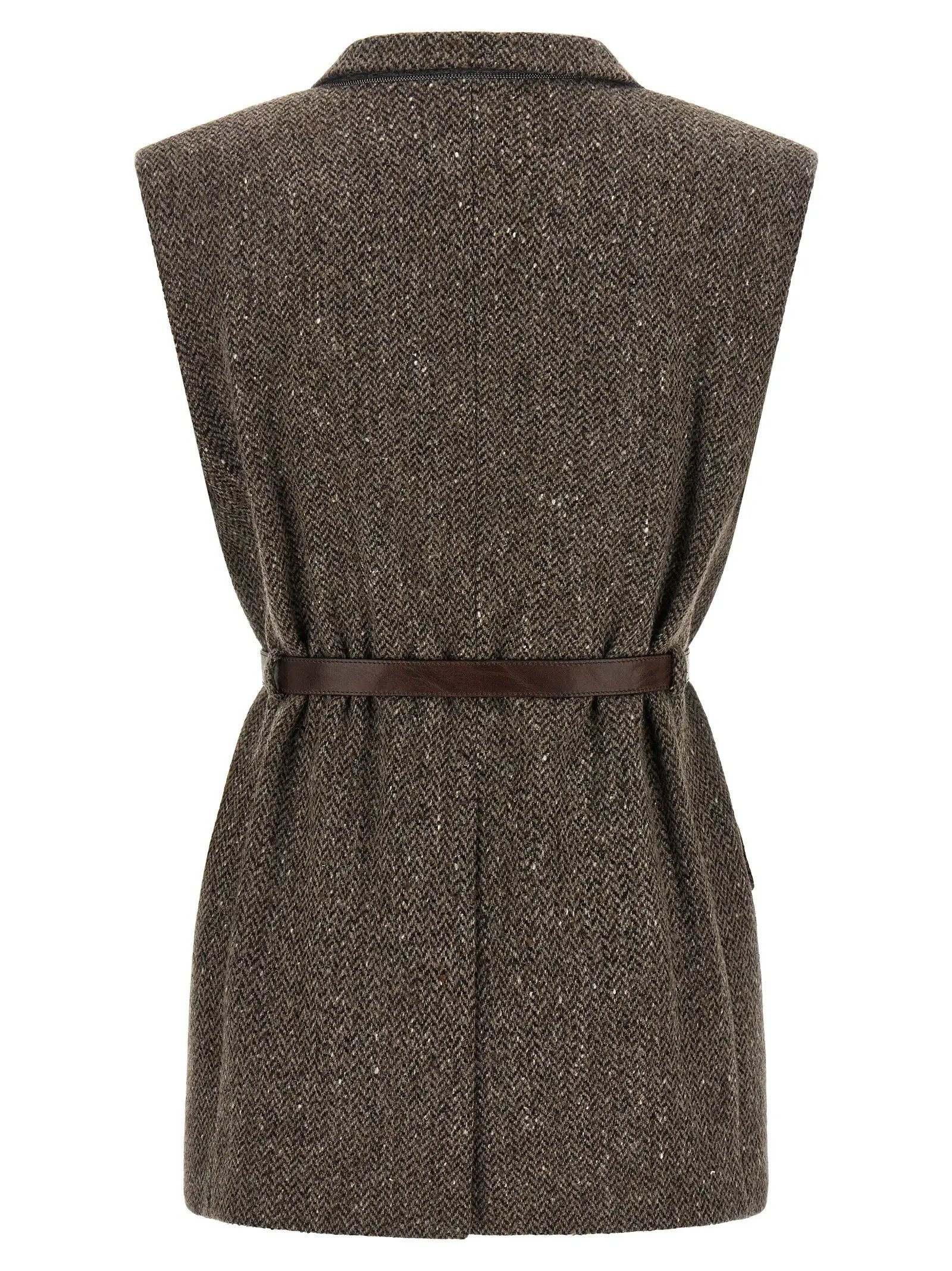 Brunello Cucinelli Brown Virgin Wool Sleeveless Jacket