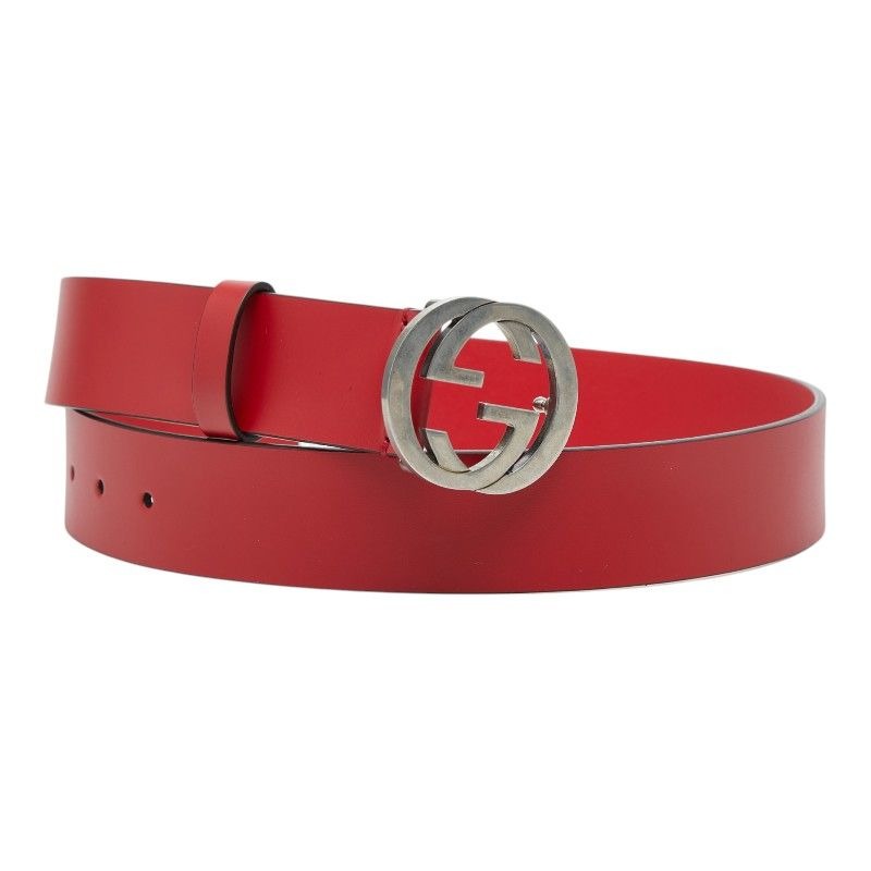 Gucci Interlocking Logo Belt Red Leather
