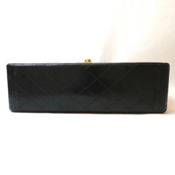 Authentic CHANEL Jumbo Maxi XL 24K Gold Flap Bag Lambskin Chain Shoulder Black
