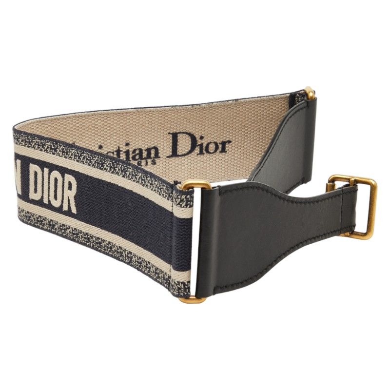 Dior Belt Size 75 Navy Beige Canvas Leather