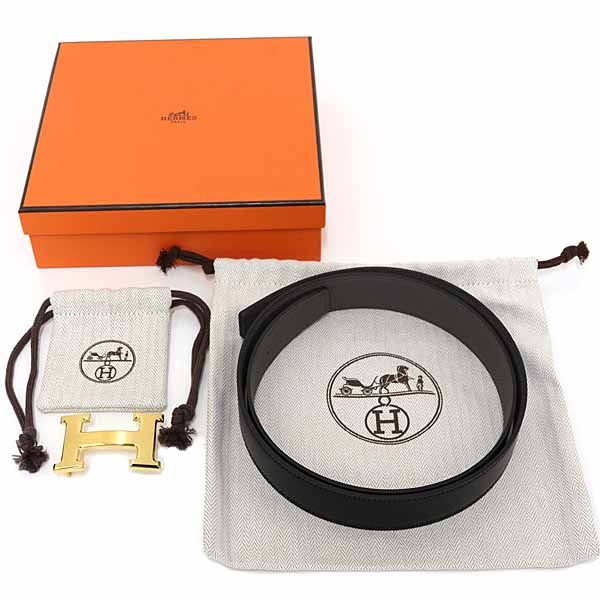 Hermes Belt Buckle H & Leather 32 Box Calf 135 Vaux Togo Black Ethane