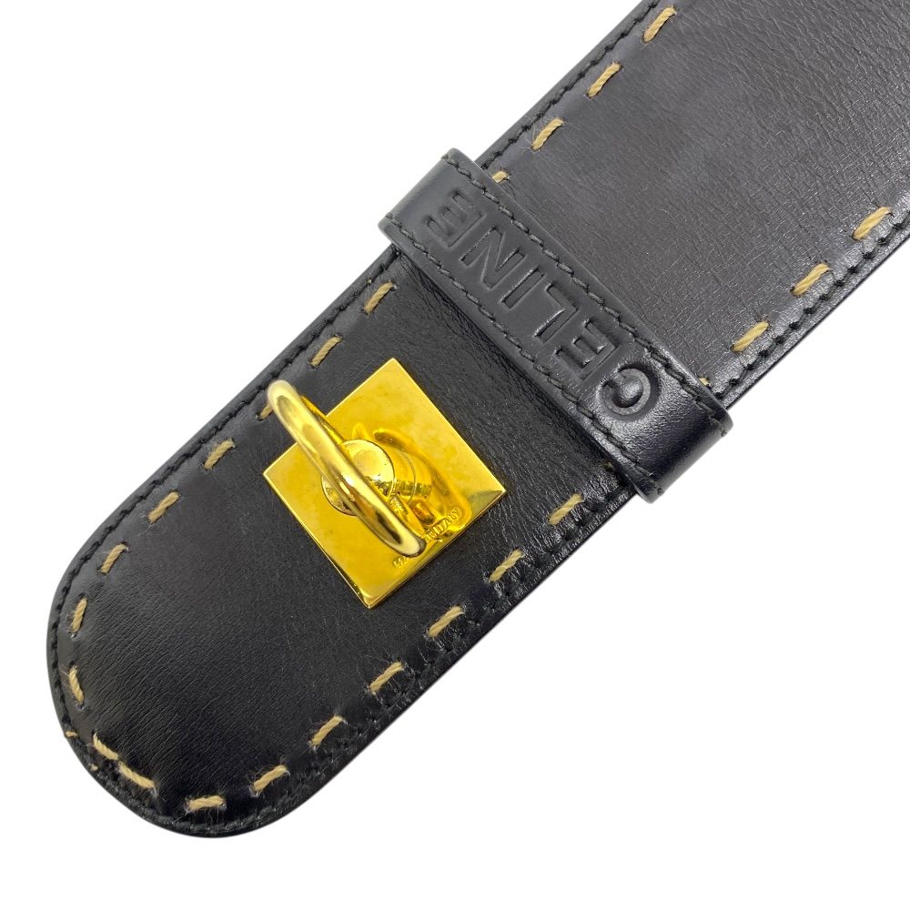 Celine Mantel Chain Belt Turnlock Leather Black Gold