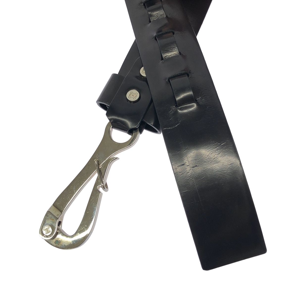 Celine Pelican Hook Buckle Leather Belt Black 30 75