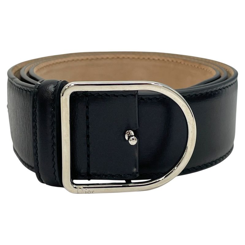 Dior D Logo Buckle Belt Black Silver