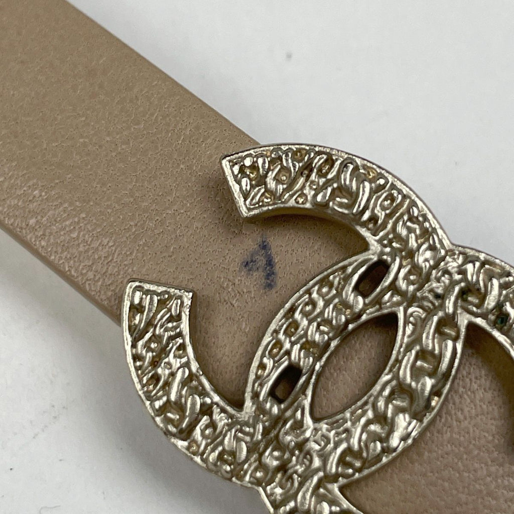 Chanel CC Logo Belt 14 Leather Beige Gold