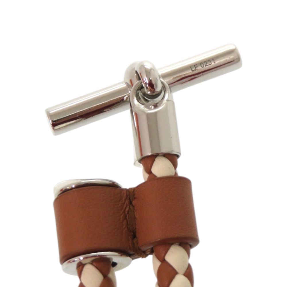 Hermes Glenan Leather Metal Brown White