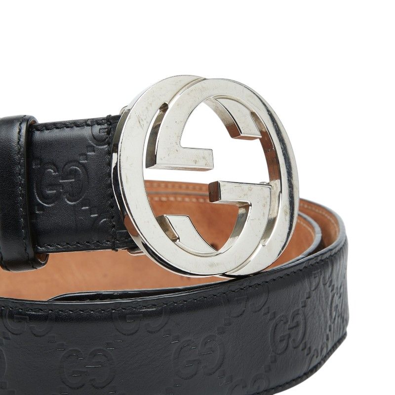 Gucci Guccissima Interlocking Belt 34 Black Leather