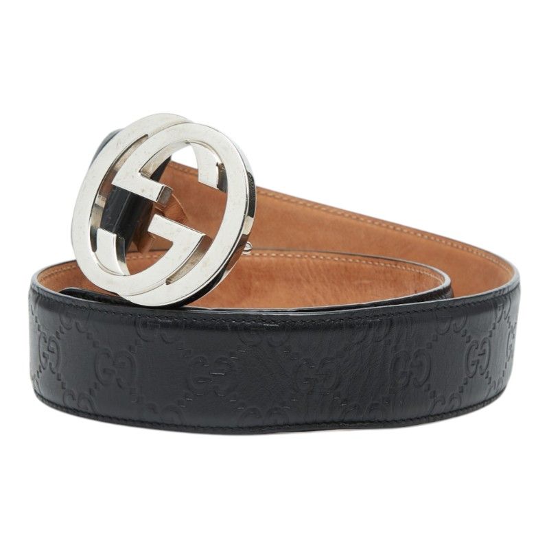 Gucci Guccissima Interlocking Belt 34 Black Leather