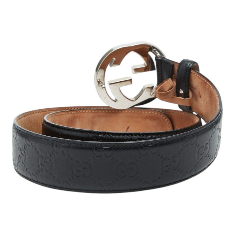 Gucci Guccissima Interlocking Belt 34 Black Leather