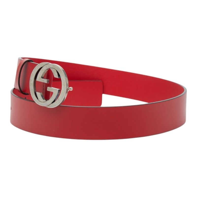 Gucci Interlocking Logo Belt Red Leather