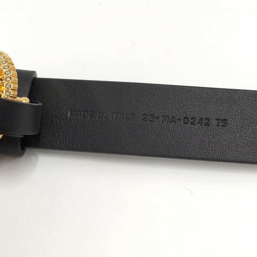 Dior Belt Logo Rhinestone Leather Black List 75