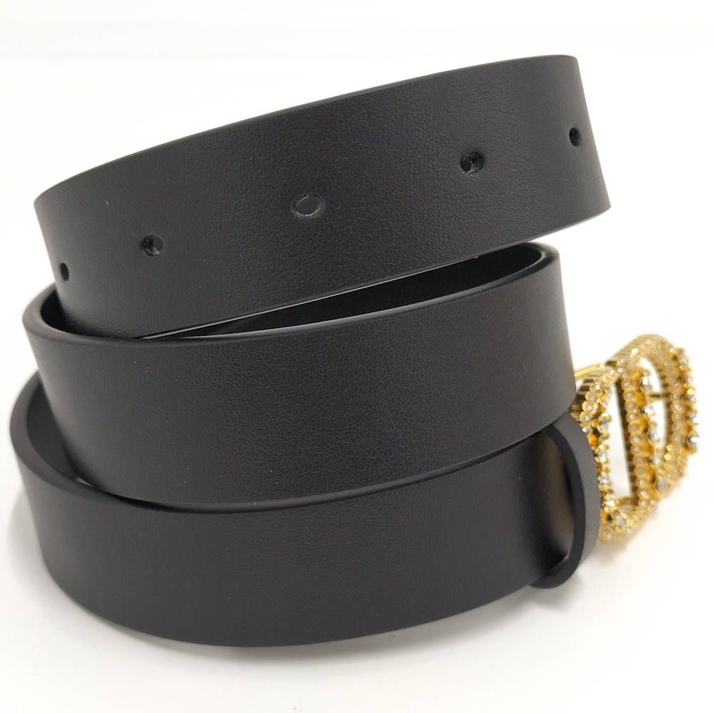 Dior Belt Logo Rhinestone Leather Black List 75
