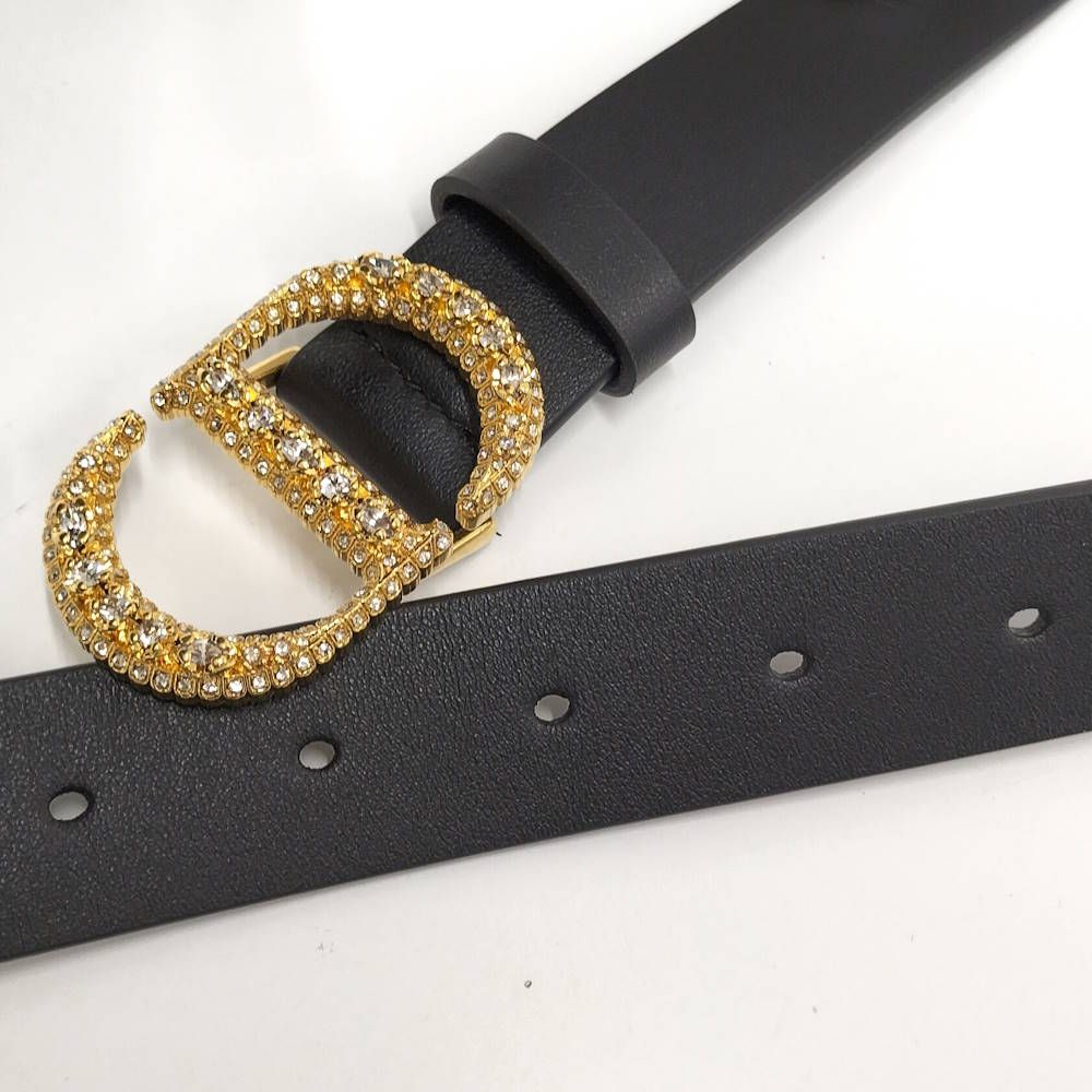 Dior Belt Logo Rhinestone Leather Black List 75