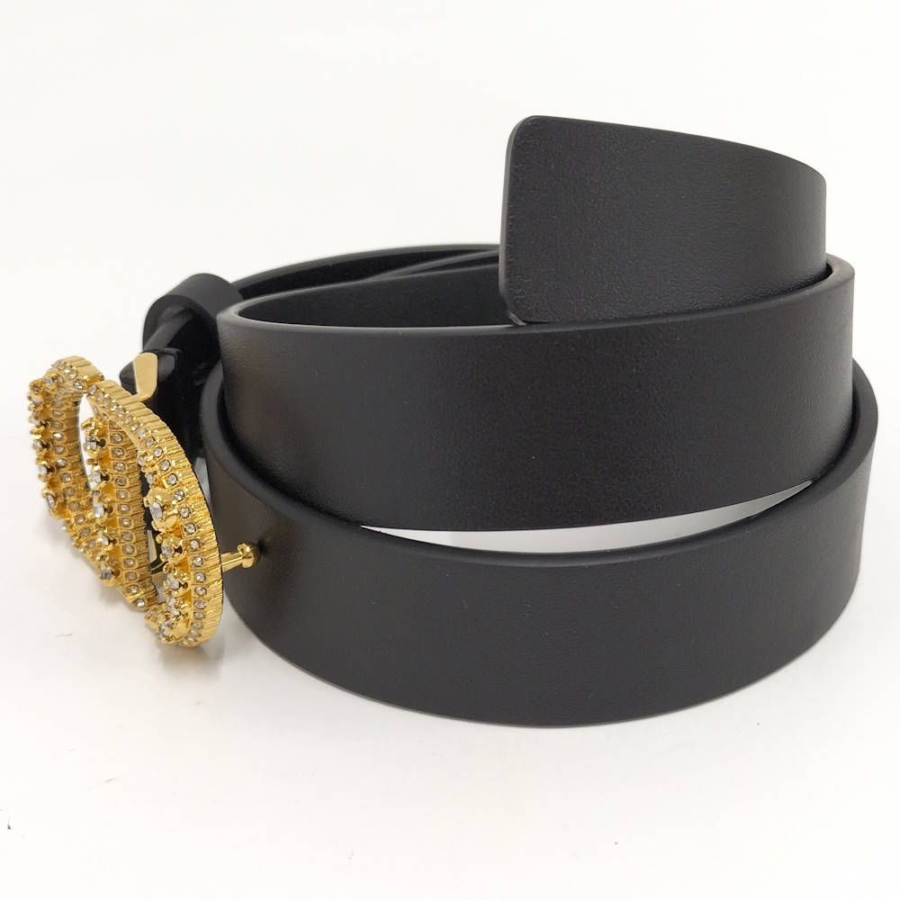 Dior Belt Logo Rhinestone Leather Black List 75