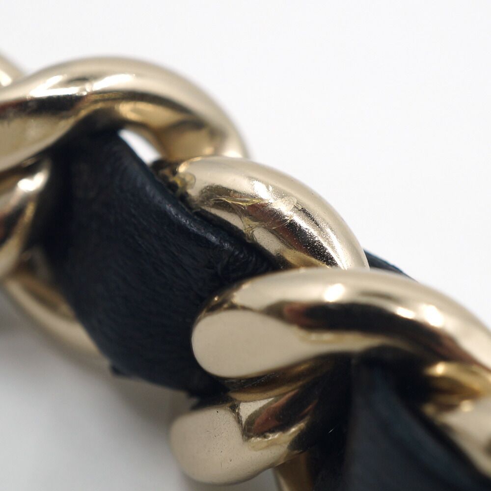 Chanel Double Pearl CC Logo Rhinestone Plate Belt Leather Black Gold