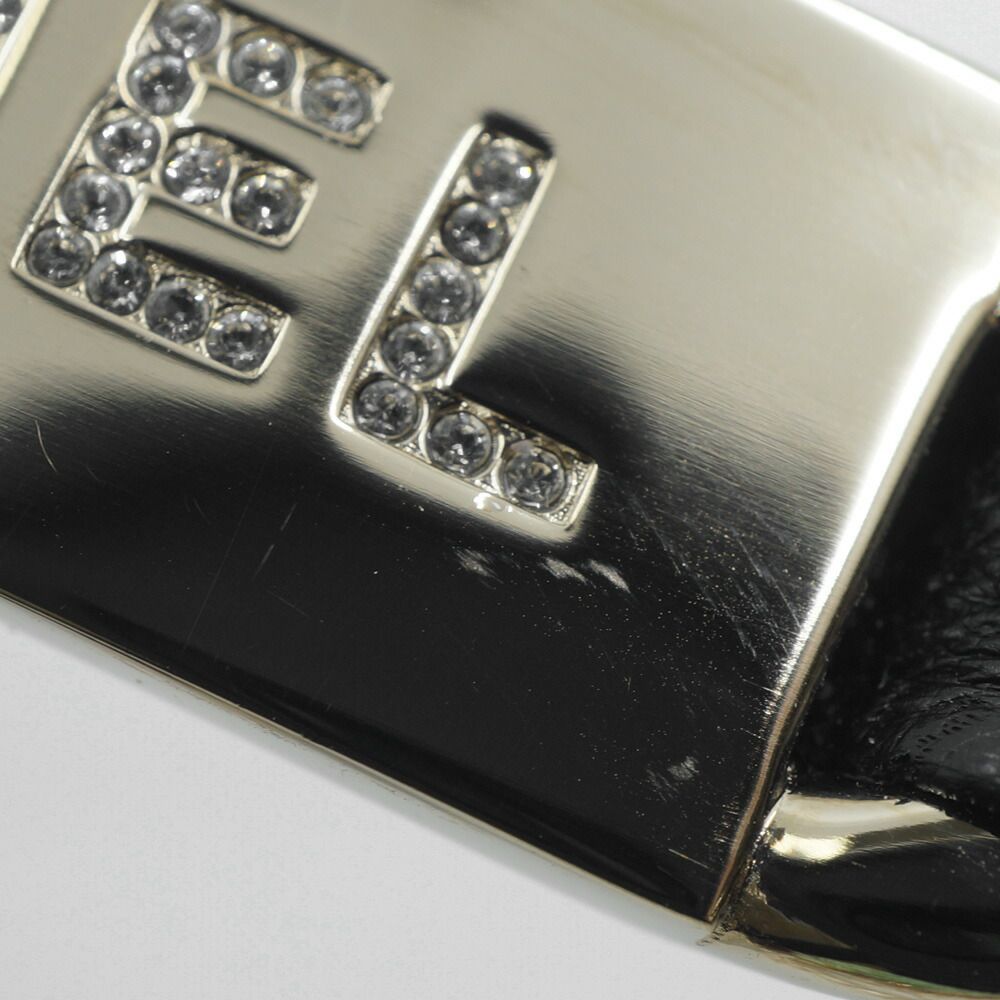 Chanel Double Pearl CC Logo Rhinestone Plate Belt Leather Black Gold