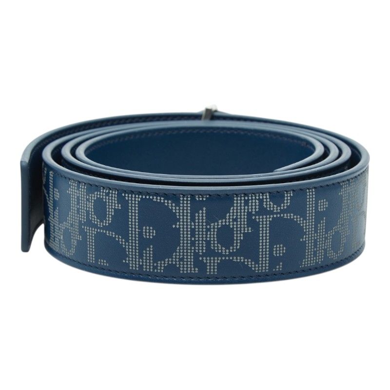 Dior Blue Galaxy Reversible Belt Logo Buckle Navy Leather