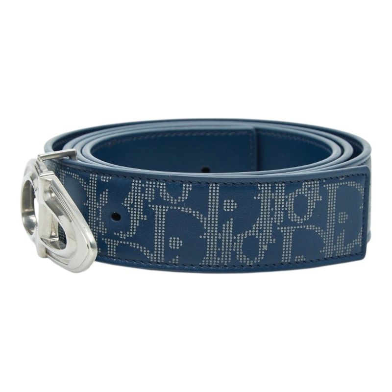 Dior Blue Galaxy Reversible Belt Logo Buckle Navy Leather