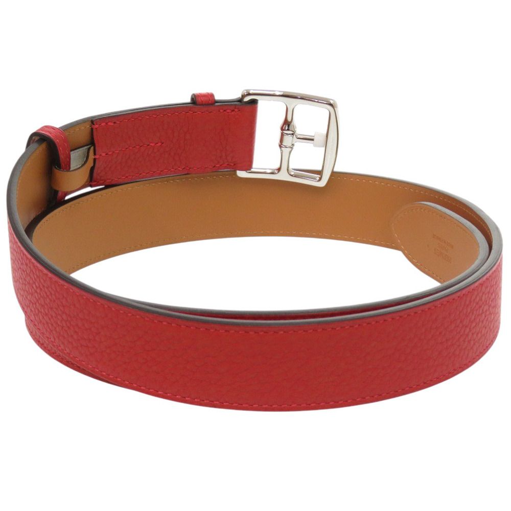 Hermes Etriviere Leather Red Silver Belt