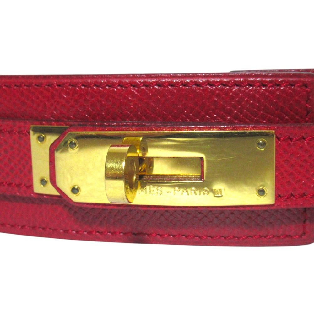 Hermes Kelly Leather Belt 70 Red Gold