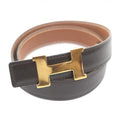 Hermes Vintage Martin Margiela Era Logo Gold Buckle Leather Belt Dark Brown 70