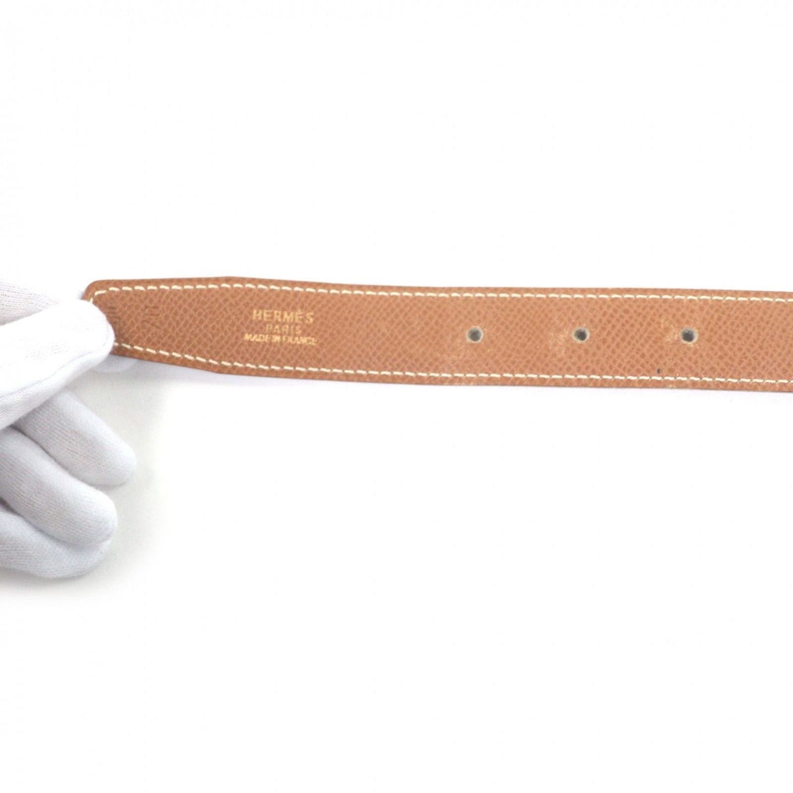 Hermes Vintage Martin Margiela Era Logo Gold Buckle Leather Belt Dark Brown 70