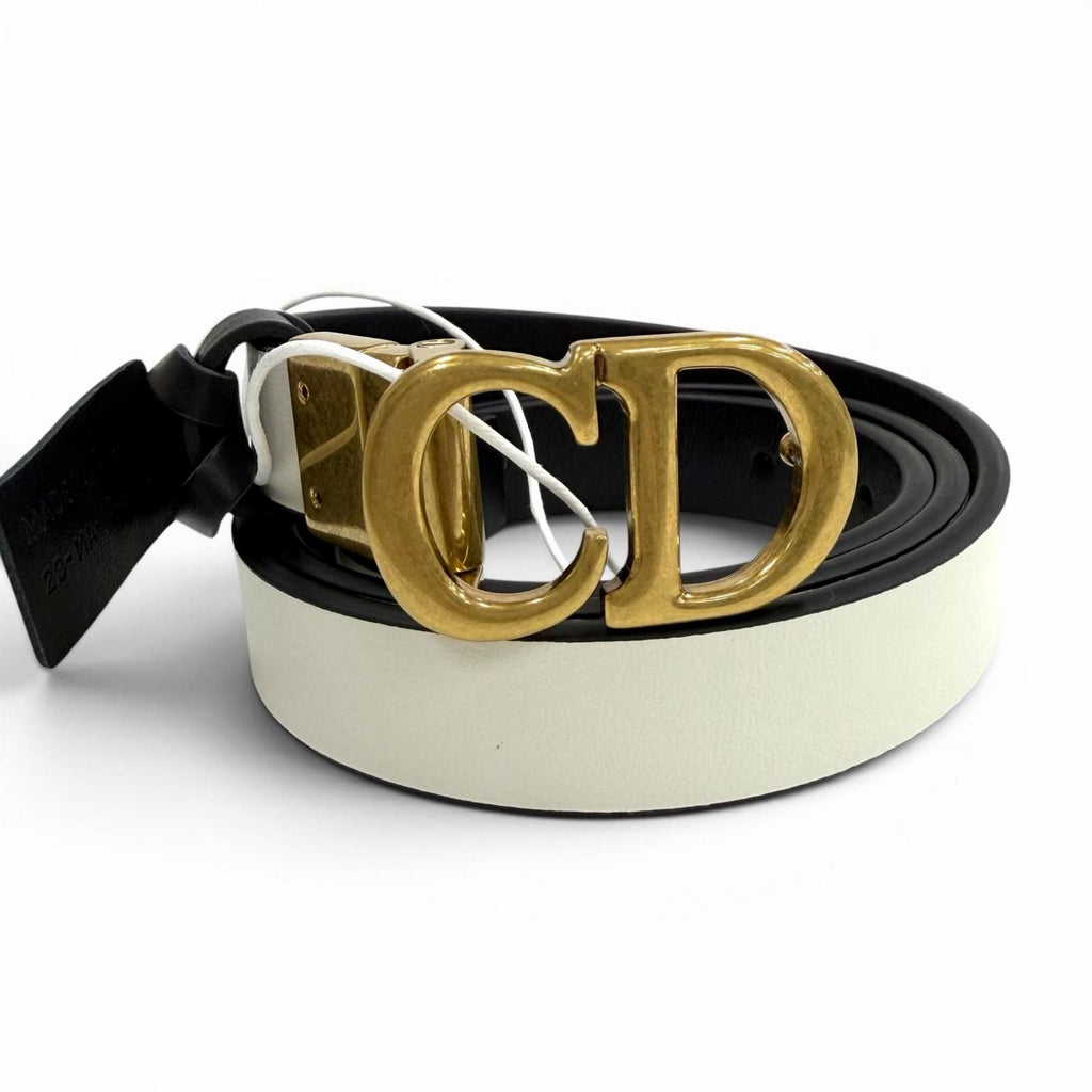 Dior Reversible CD Logo Buckle Leather Belt Black White Gold 85