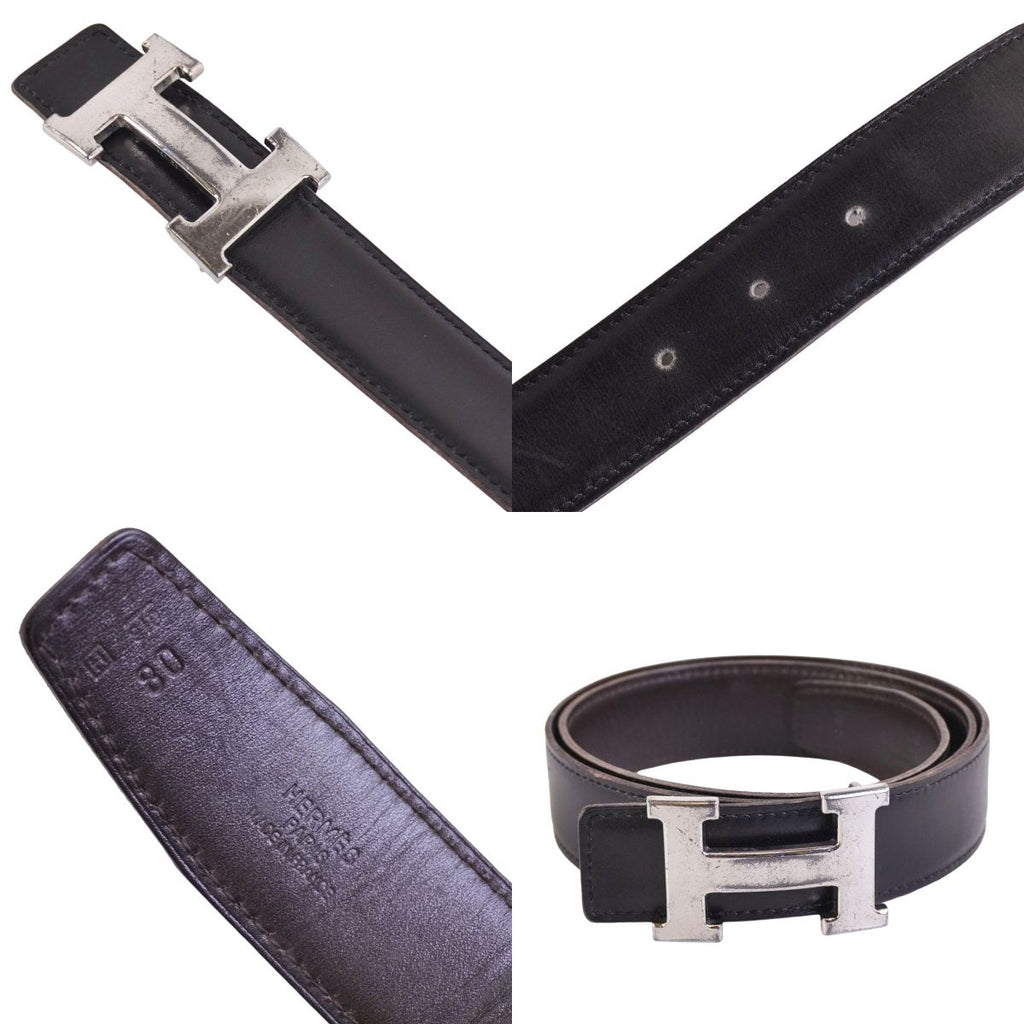 Hermes Belt Leather Constance Logo Silver