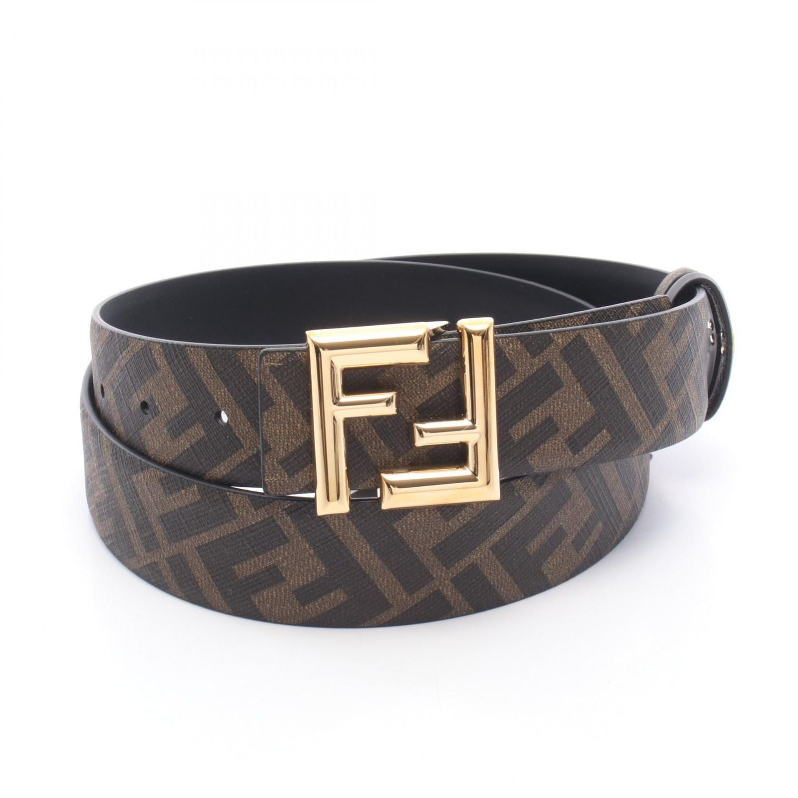 Fendi Belt FF Logo Gold Reversible Black Leather