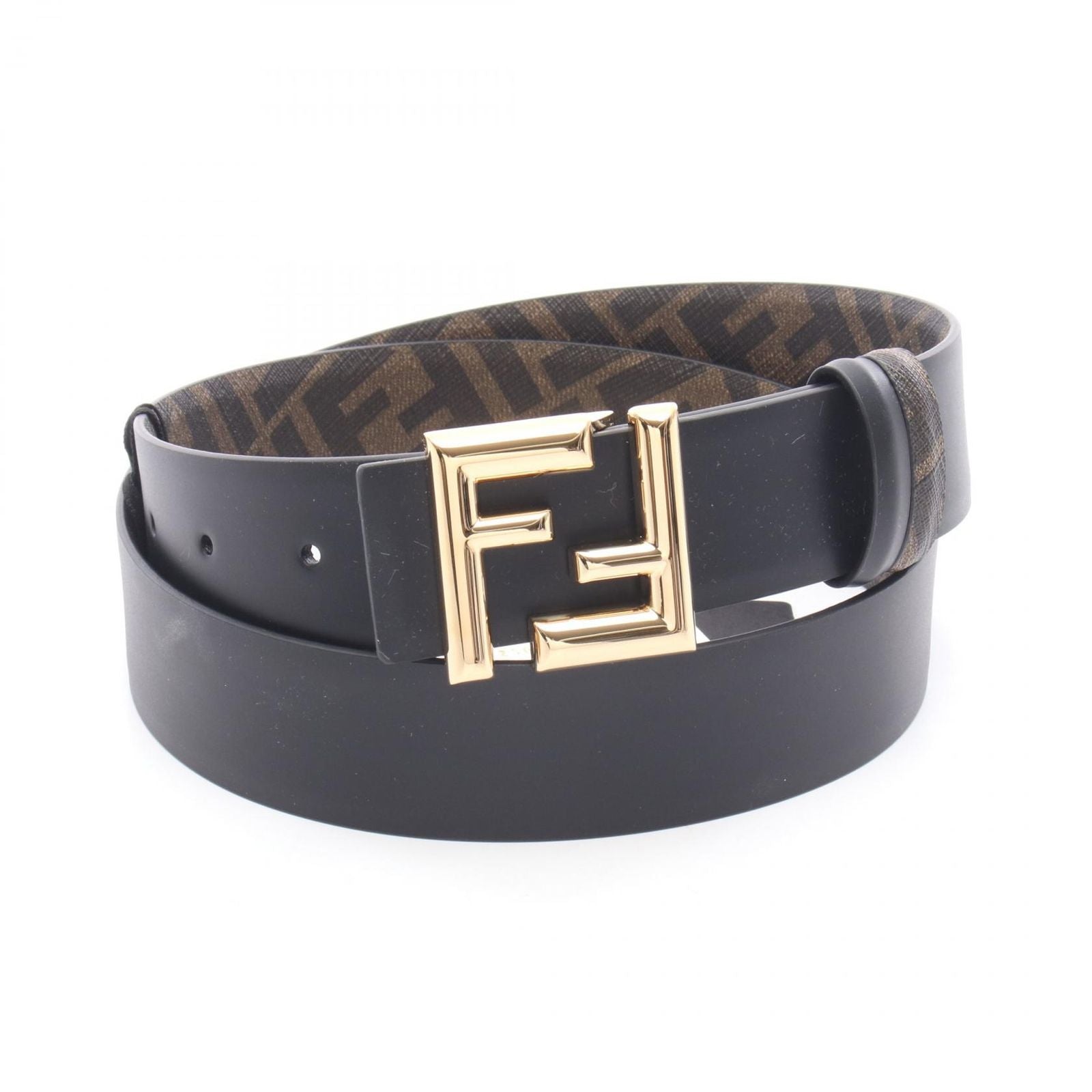 Fendi Belt FF Logo Gold Reversible Black Leather