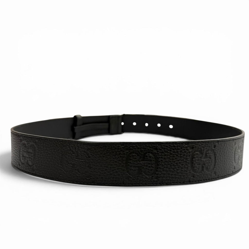 Gucci Leather GG Pattern Interlocking Buckle Wide Belt Black Silver