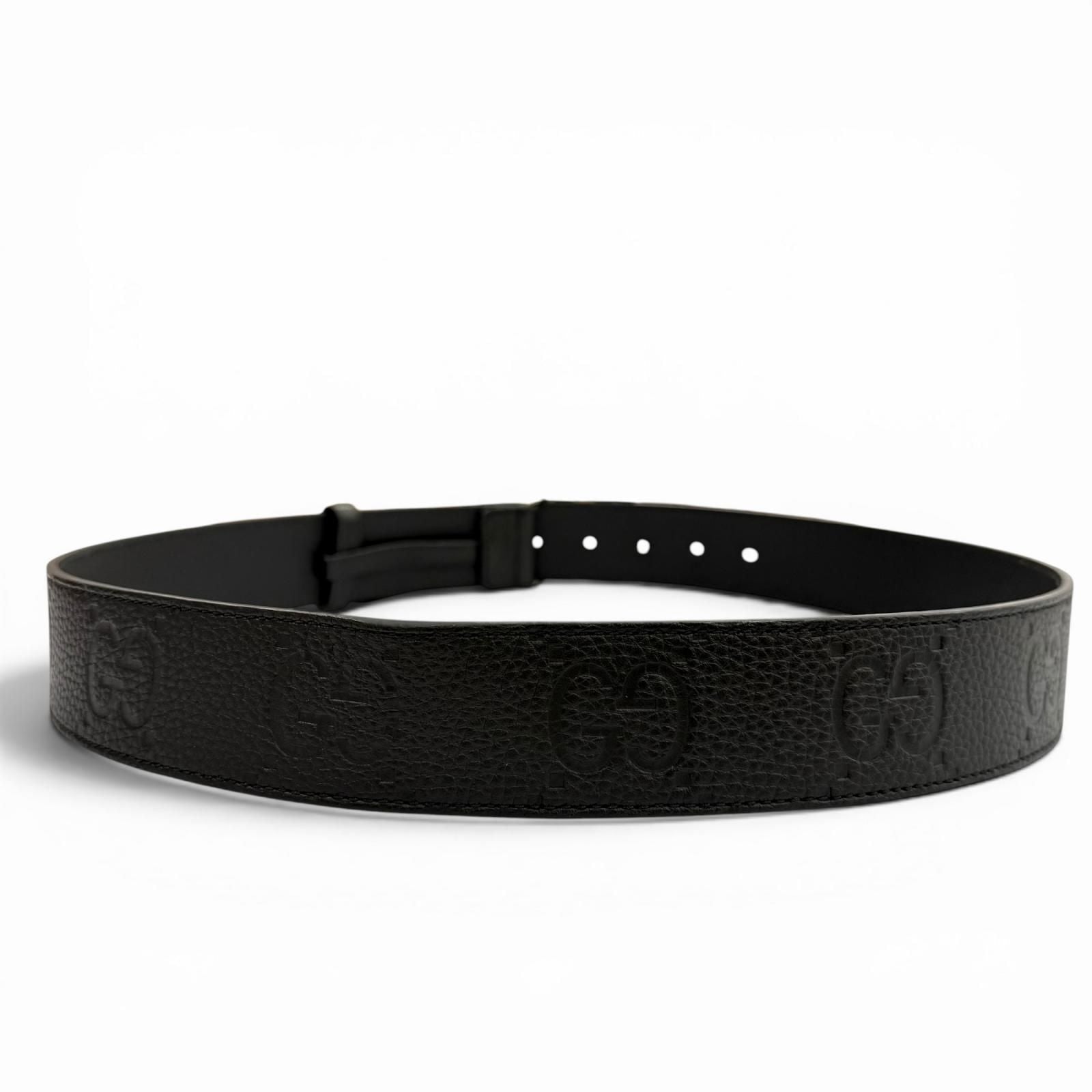 Gucci Leather GG Pattern Interlocking Buckle Wide Belt Black Silver