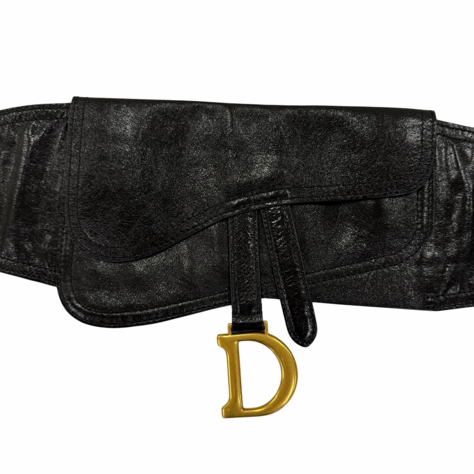 Dior Vintage Logo Saddle Leather Belt Black Gold