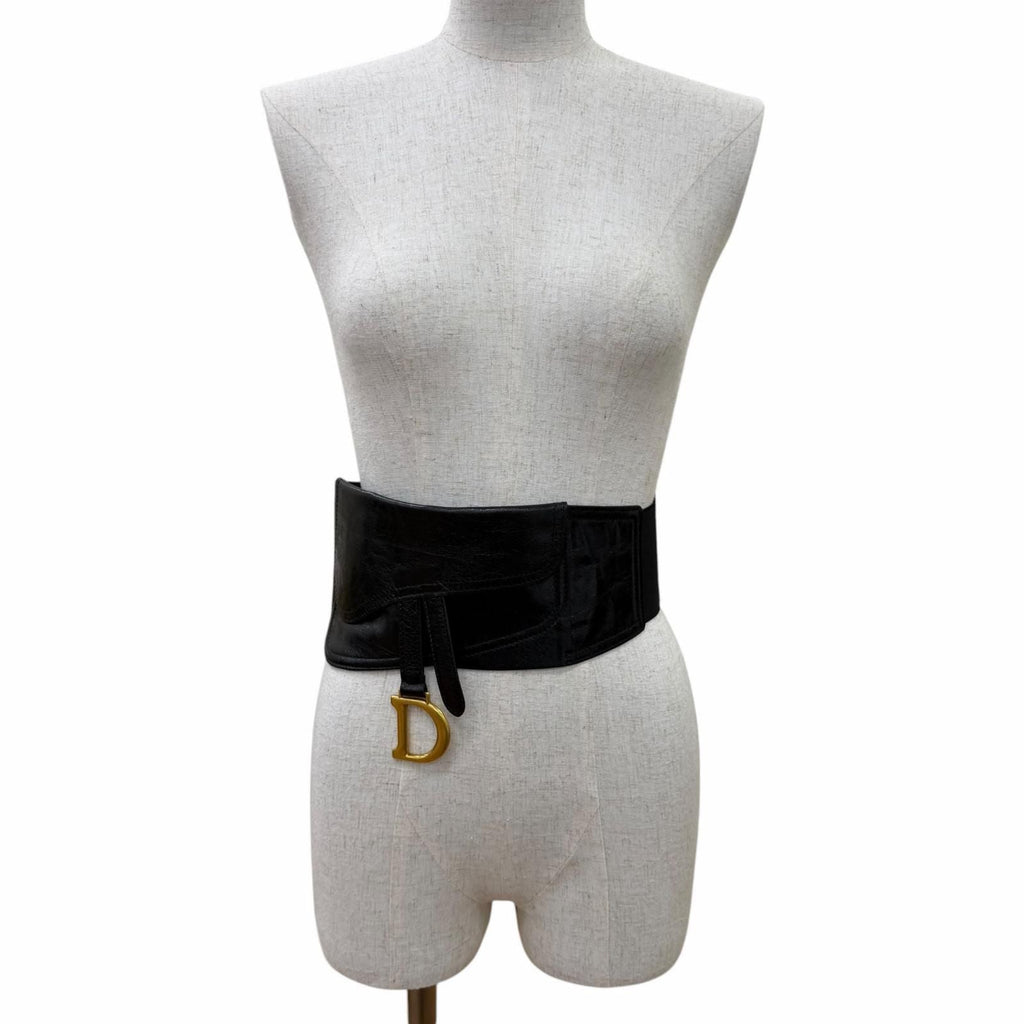 Dior Vintage Logo Saddle Leather Belt Black Gold