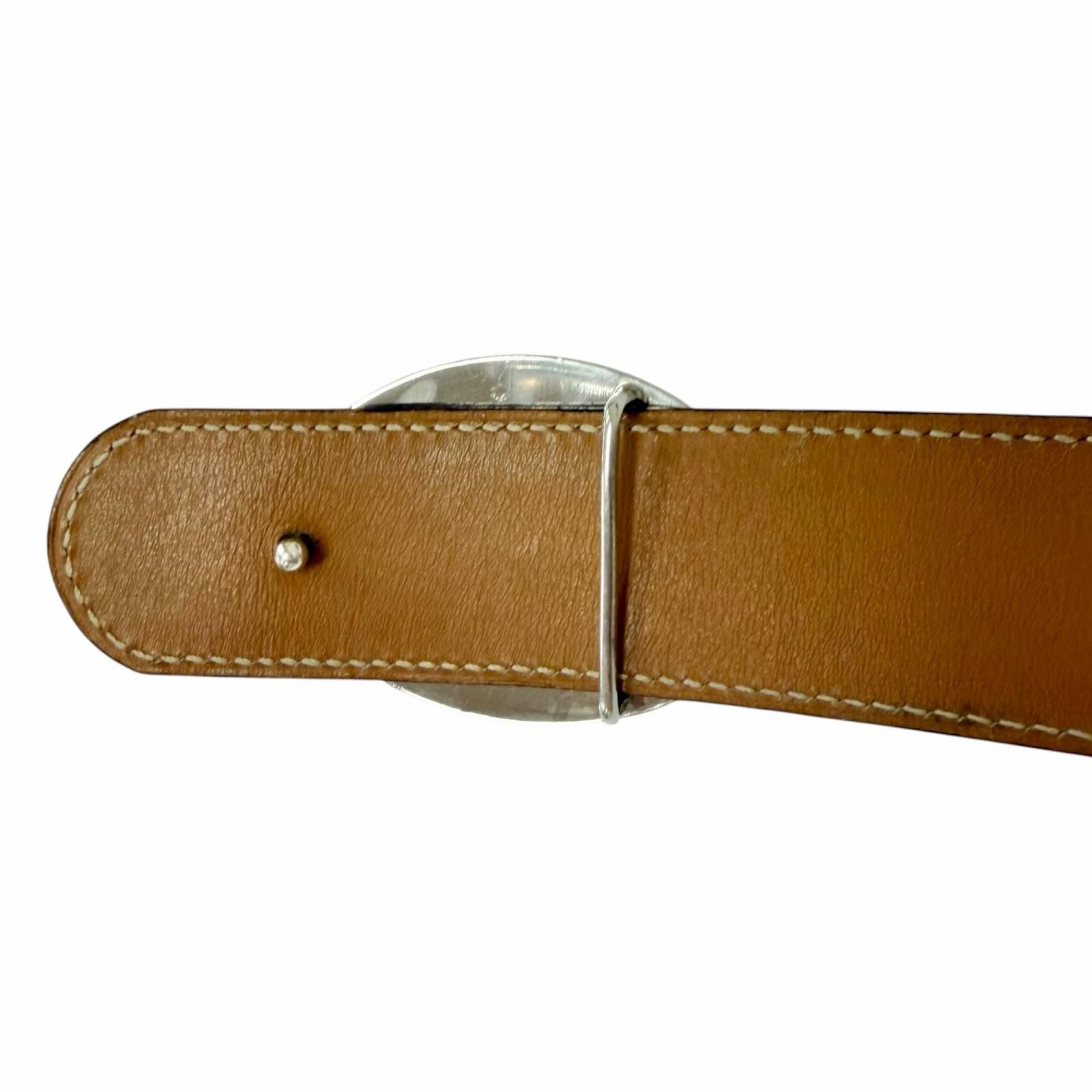 Hermes Toareg Silver Buckle Leather Belt Black 75